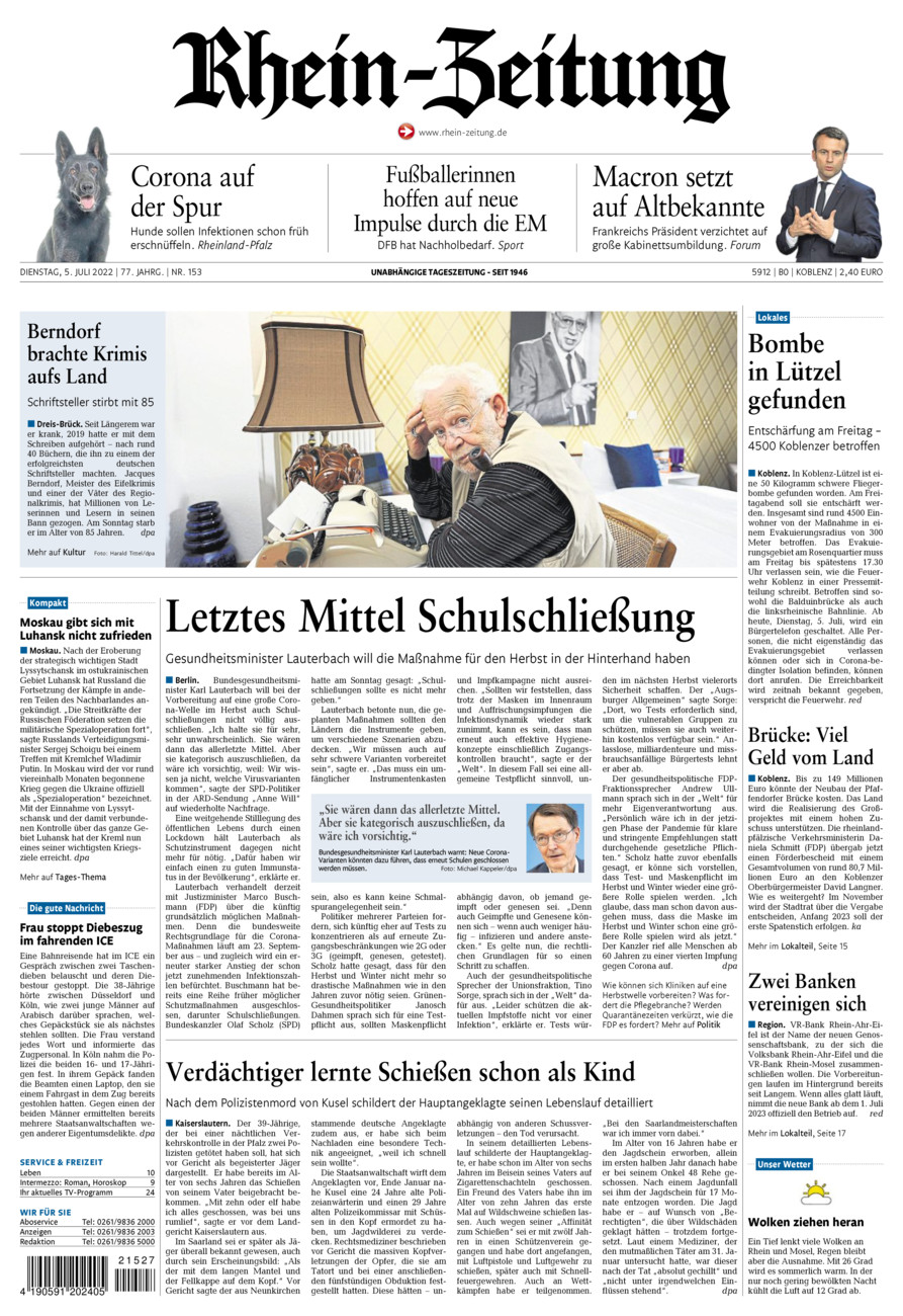 Rhein-Zeitung Koblenz & Region vom Dienstag, 05.07.2022