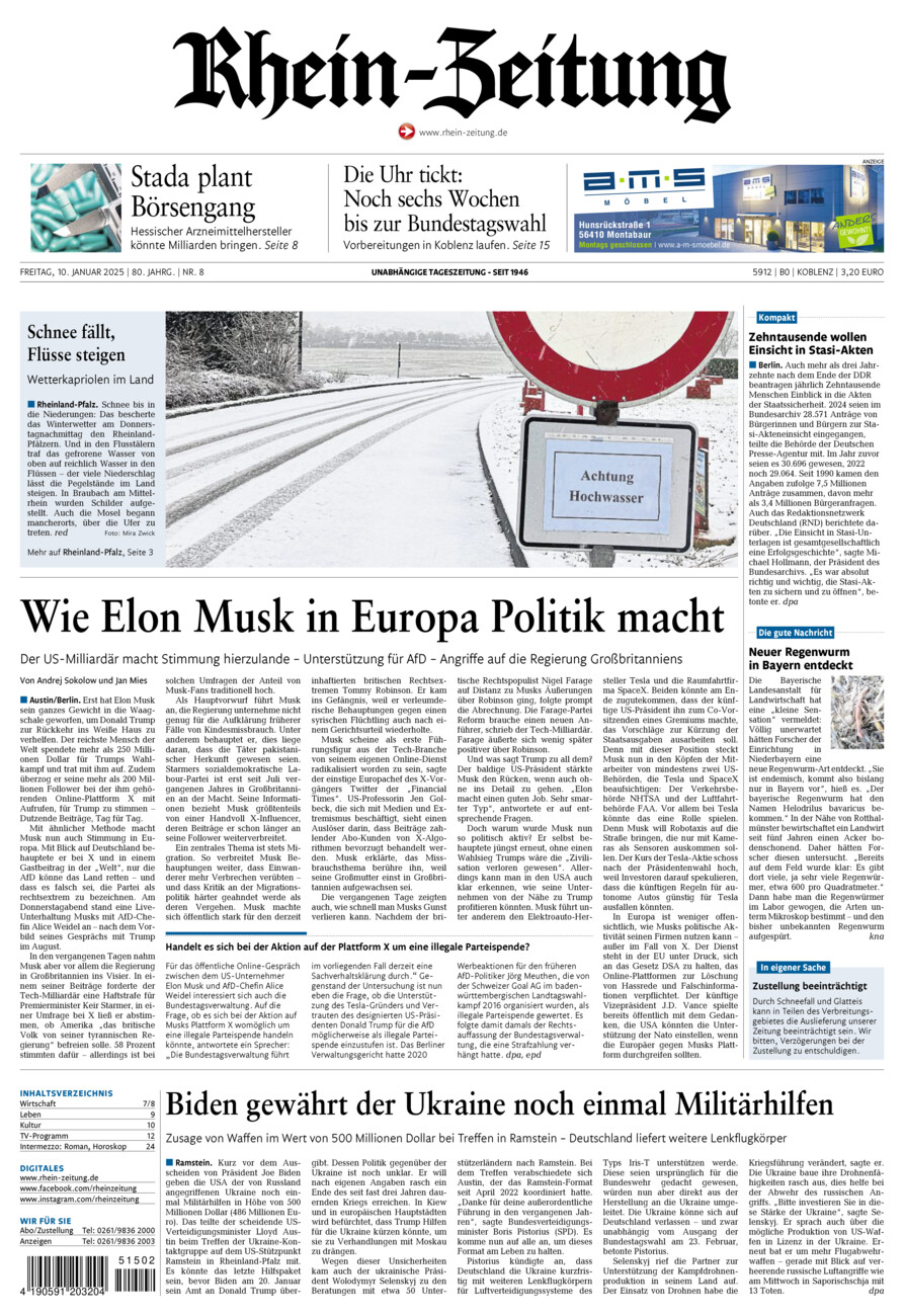 Rhein-Zeitung Koblenz & Region vom Freitag, 10.01.2025