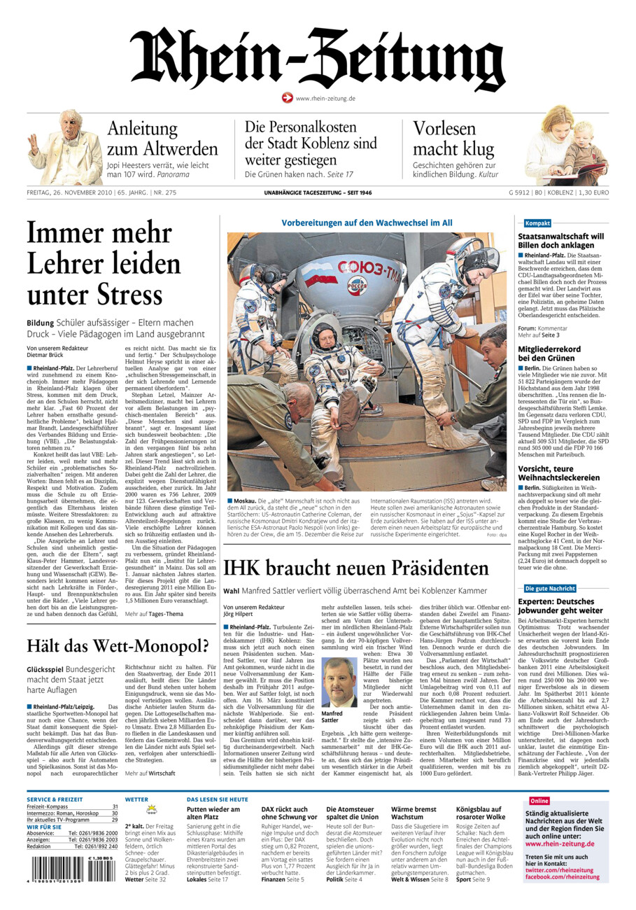 Rhein-Zeitung Koblenz & Region vom Freitag, 26.11.2010