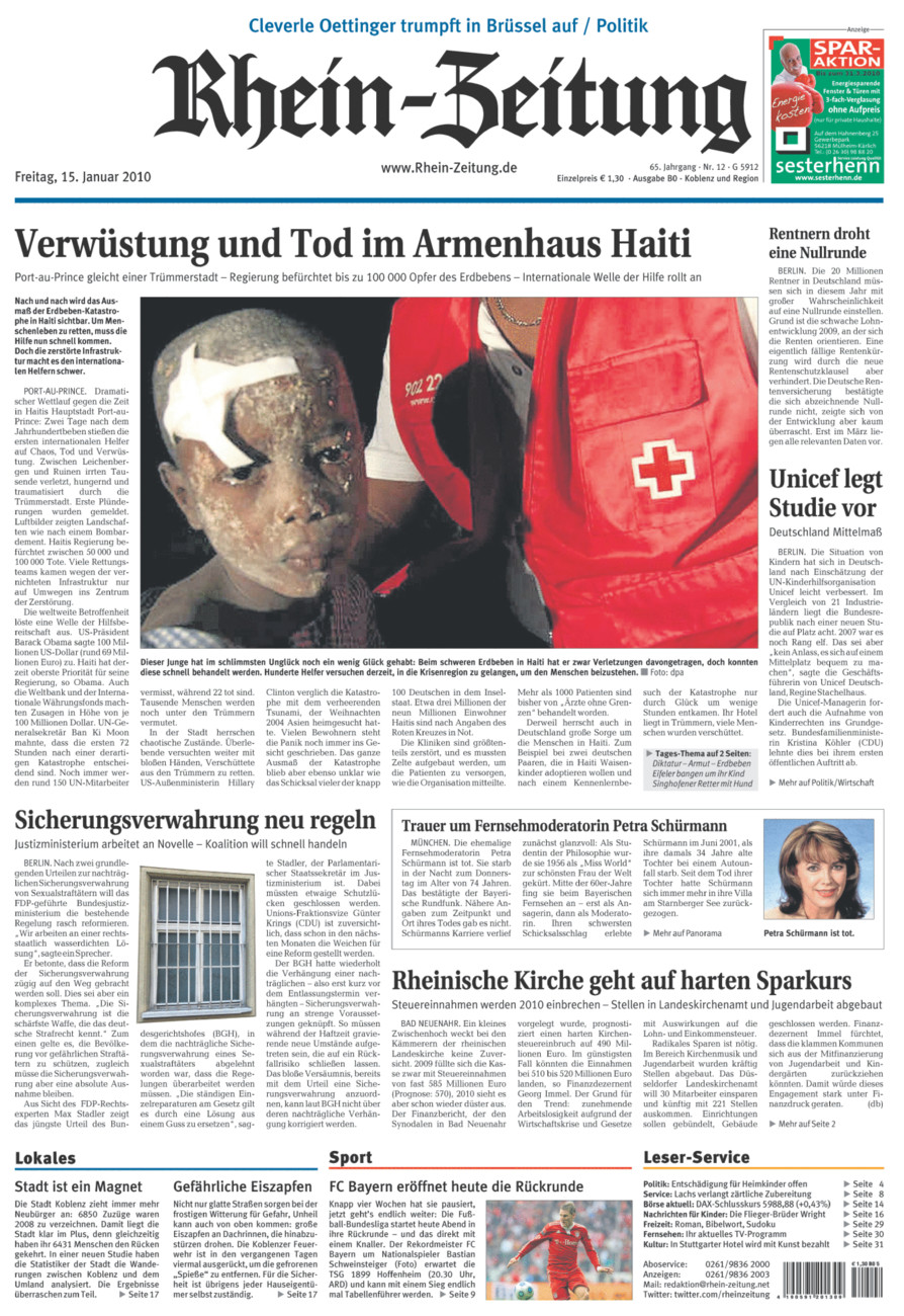 Rhein-Zeitung Koblenz & Region vom Freitag, 15.01.2010