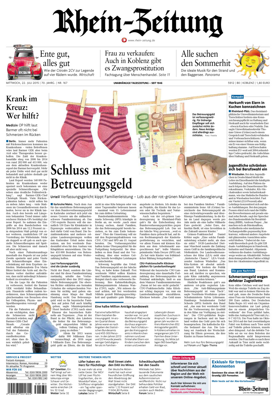 Rhein-Zeitung Koblenz & Region vom Mittwoch, 22.07.2015