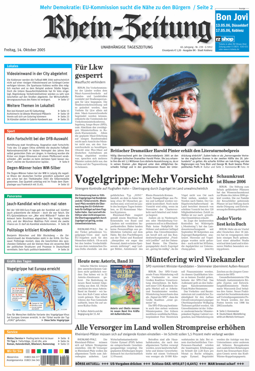 Rhein-Zeitung Koblenz & Region vom Freitag, 14.10.2005