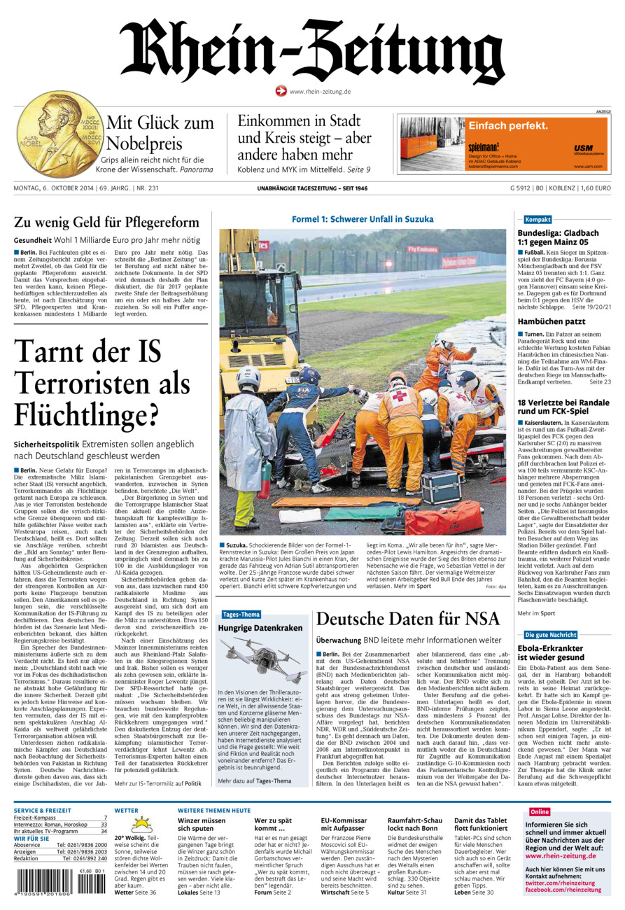 Rhein-Zeitung Koblenz & Region vom Montag, 06.10.2014
