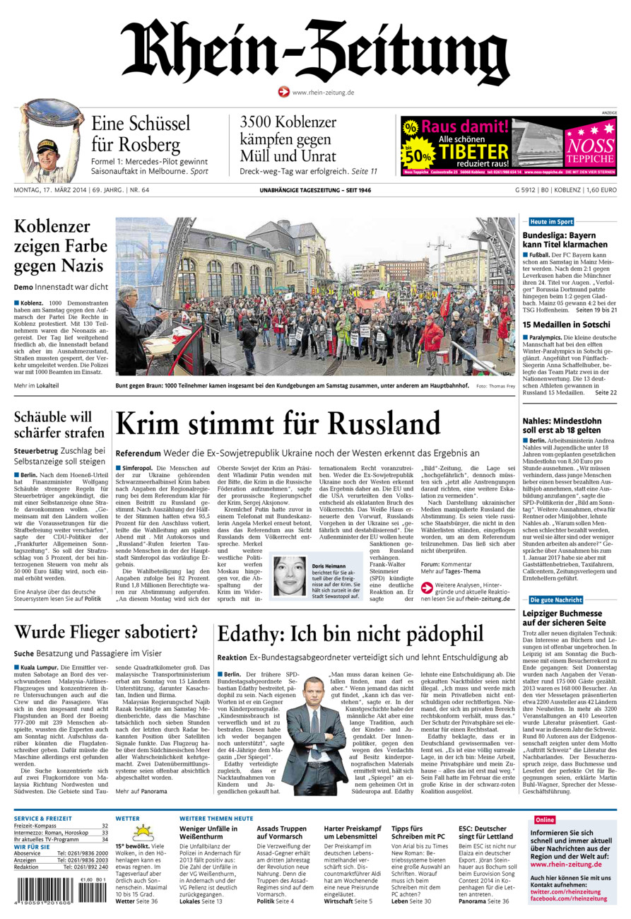 Rhein-Zeitung Koblenz & Region vom Montag, 17.03.2014