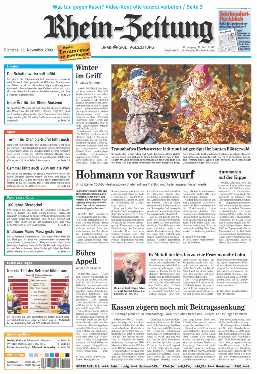 Rhein-Zeitung Koblenz & Region vom Dienstag, 11.11.2003