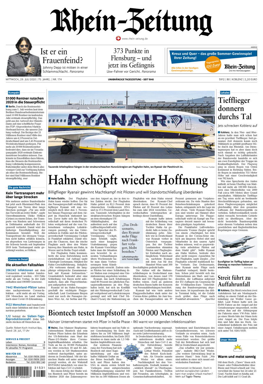 Rhein-Zeitung Koblenz & Region vom Mittwoch, 29.07.2020