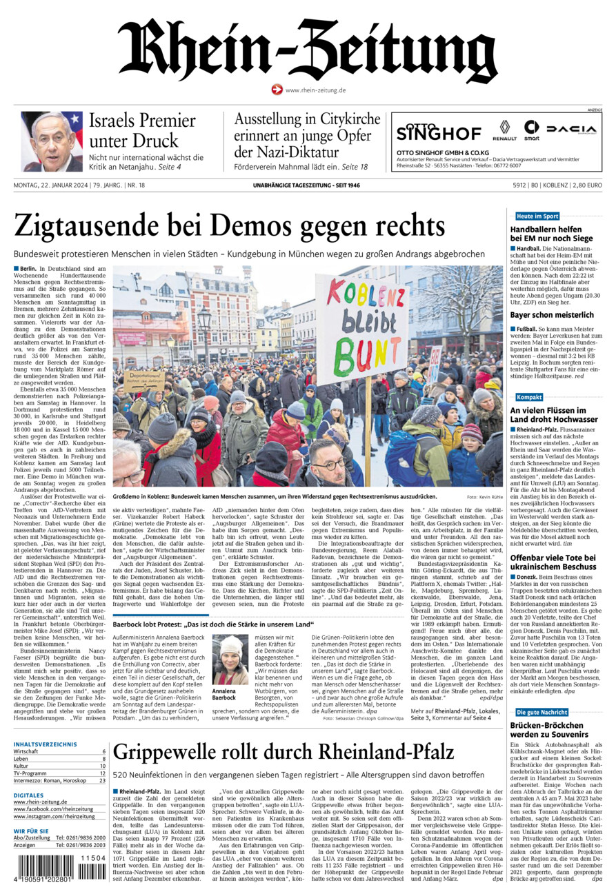 Rhein-Zeitung Koblenz & Region vom Montag, 22.01.2024