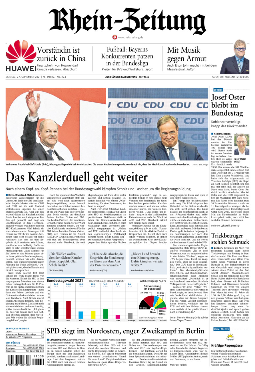 Rhein-Zeitung Koblenz & Region vom Montag, 27.09.2021