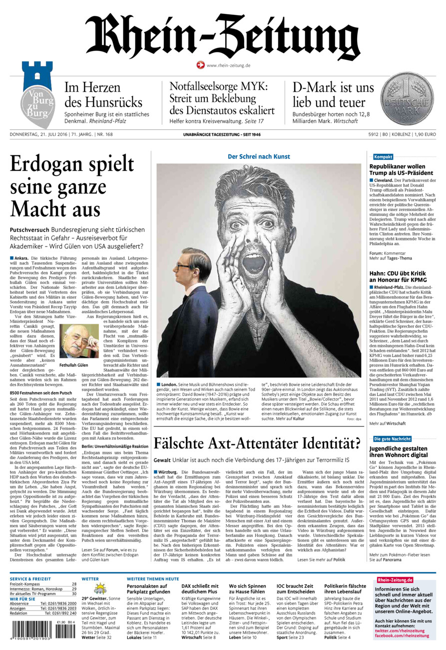 Rhein-Zeitung Koblenz & Region vom Donnerstag, 21.07.2016