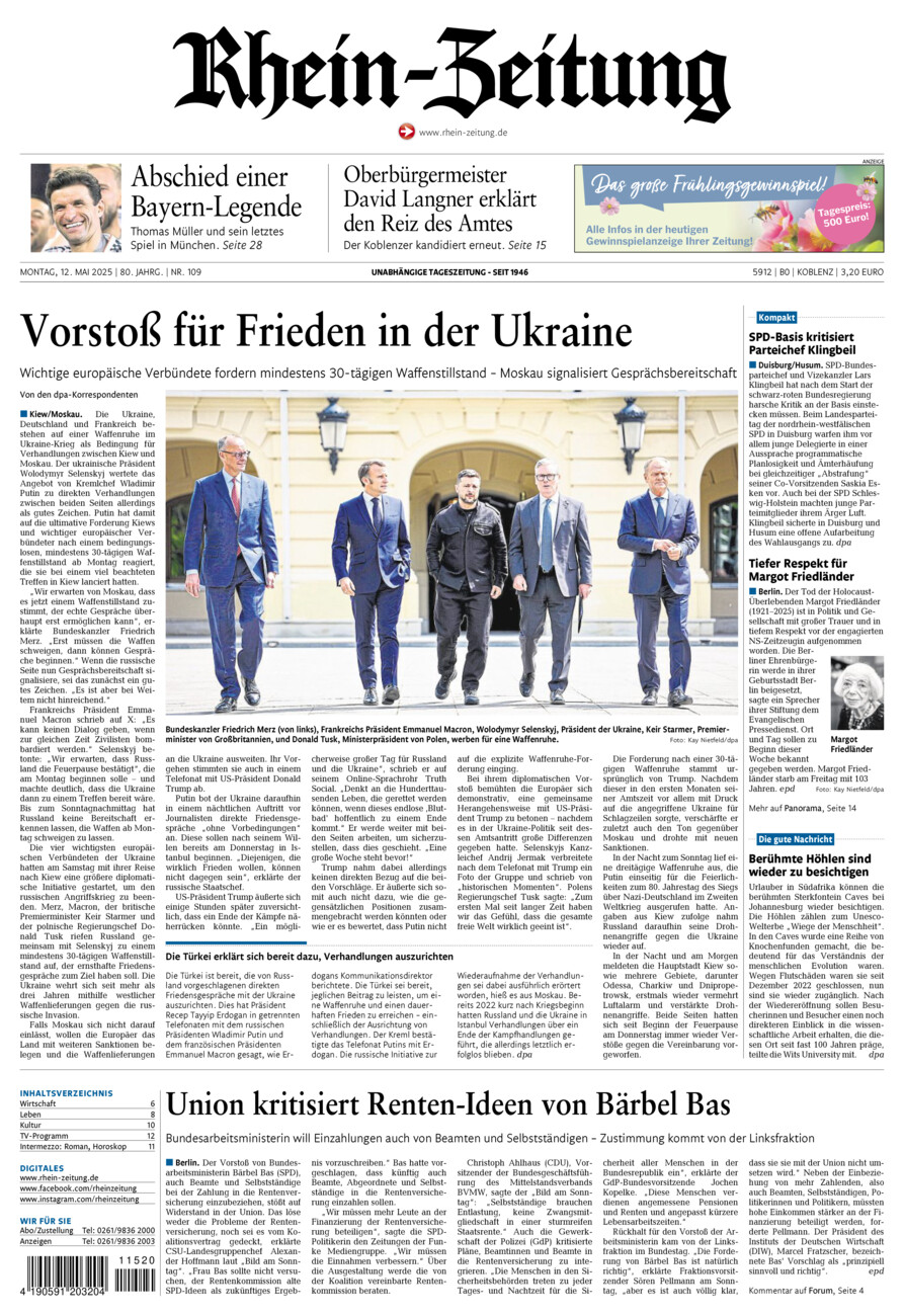 Rhein-Zeitung Koblenz & Region vom Montag, 12.05.2025