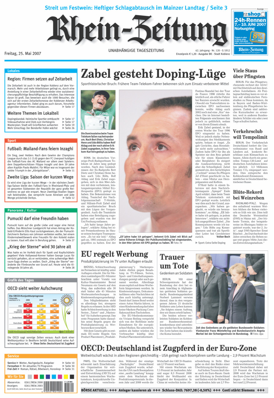 Rhein-Zeitung Koblenz & Region vom Freitag, 25.05.2007