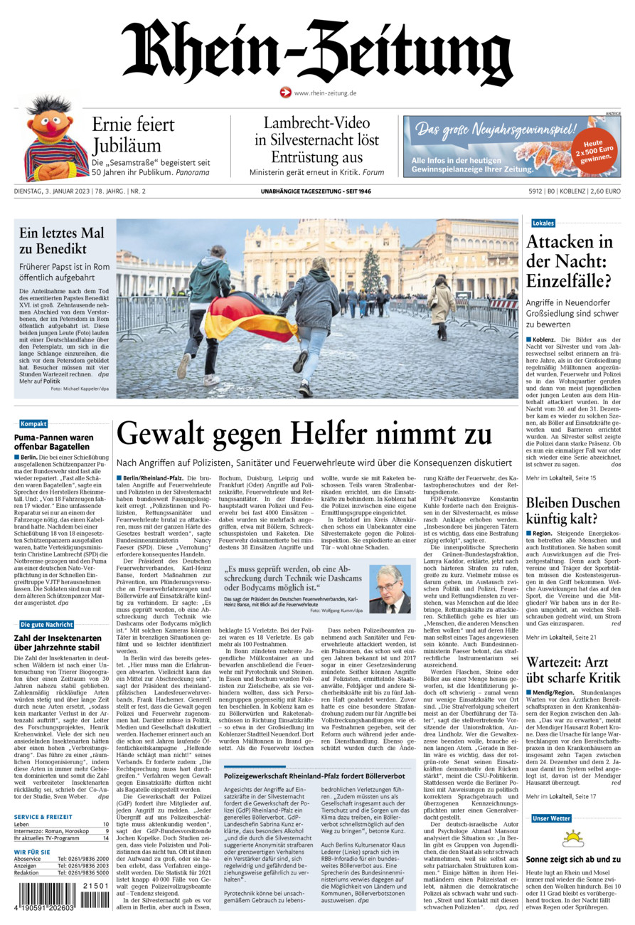 Rhein-Zeitung Koblenz & Region vom Dienstag, 03.01.2023