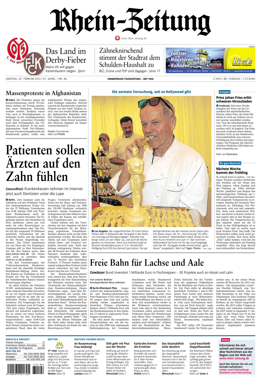 Rhein-Zeitung Koblenz & Region vom Samstag, 25.02.2012