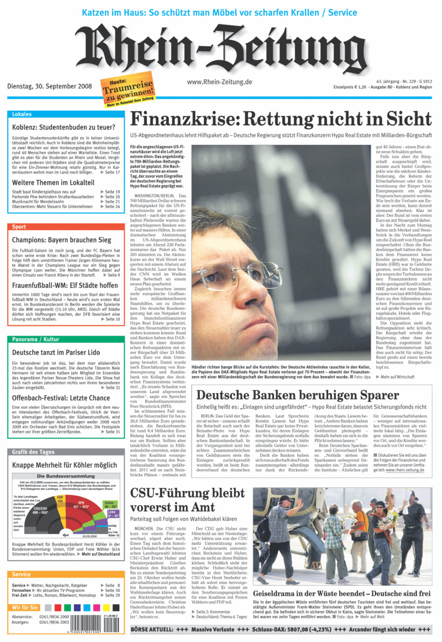 Rhein-Zeitung Koblenz & Region vom Dienstag, 30.09.2008