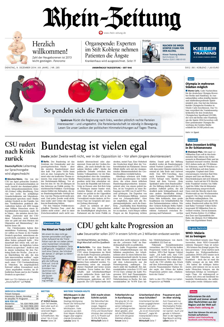 Rhein-Zeitung Koblenz & Region vom Dienstag, 09.12.2014