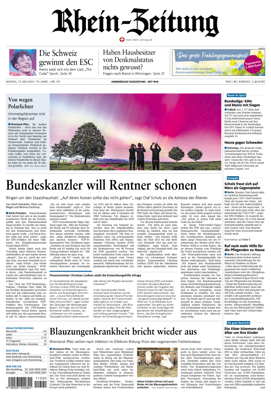 Rhein-Zeitung Koblenz & Region vom Montag, 13.05.2024