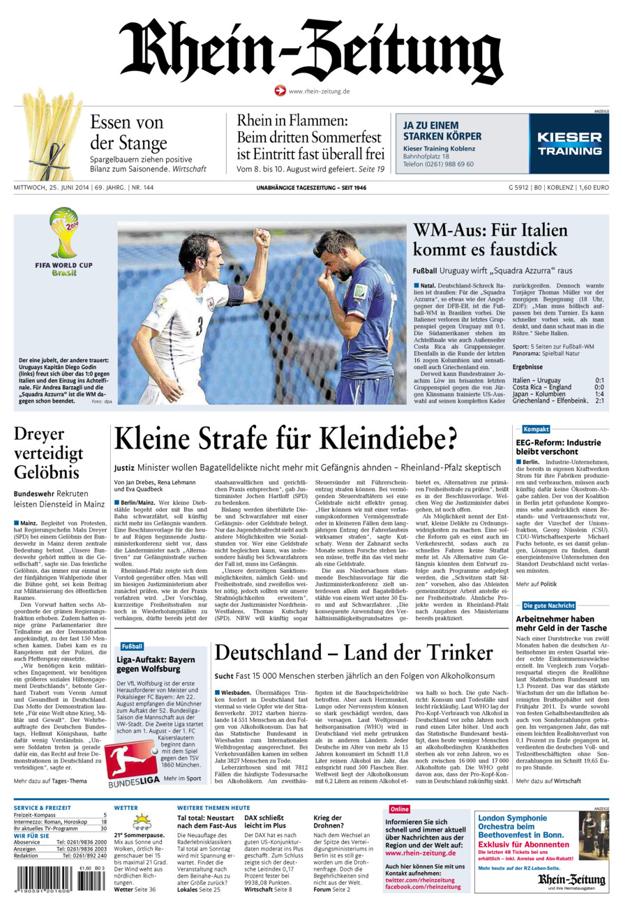 Rhein-Zeitung Koblenz & Region vom Mittwoch, 25.06.2014