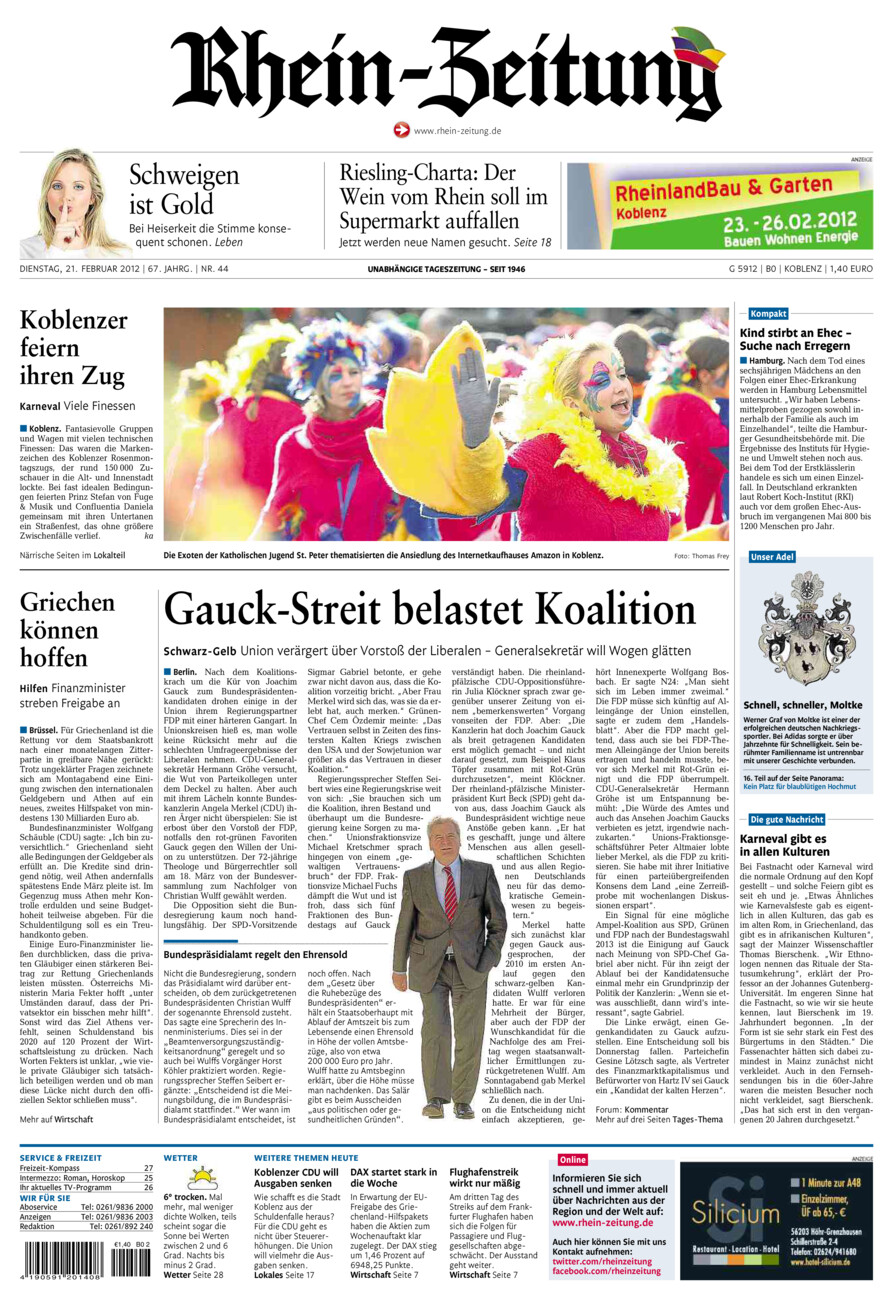 Rhein-Zeitung Koblenz & Region vom Dienstag, 21.02.2012