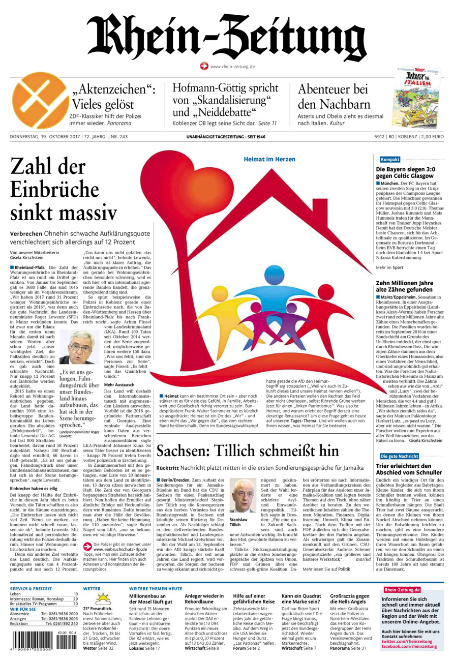 Rhein-Zeitung Koblenz & Region vom Donnerstag, 19.10.2017