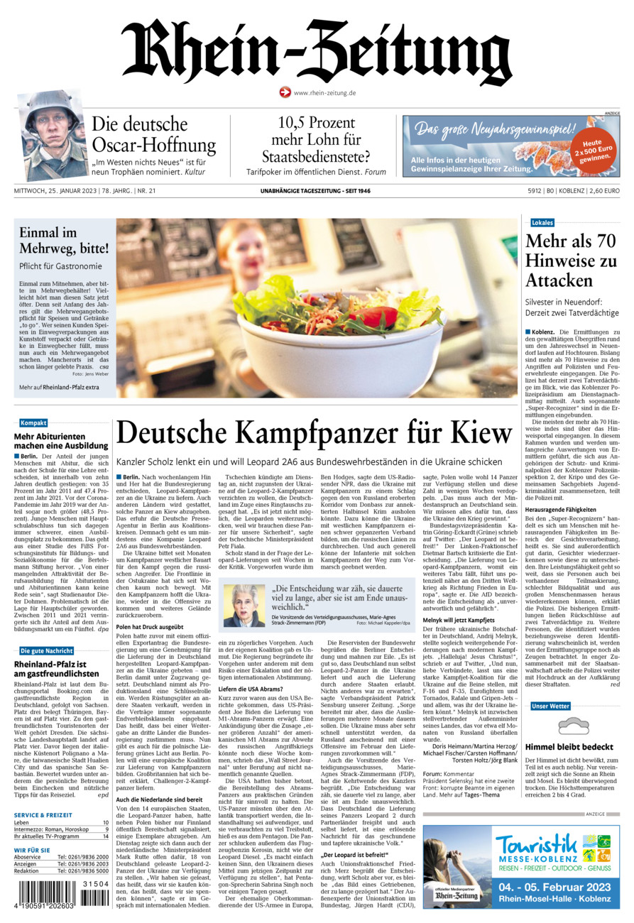 Rhein-Zeitung Koblenz & Region vom Mittwoch, 25.01.2023