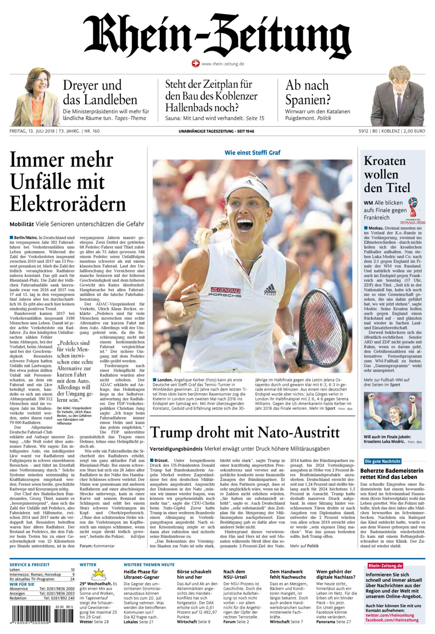 Rhein-Zeitung Koblenz & Region vom Freitag, 13.07.2018
