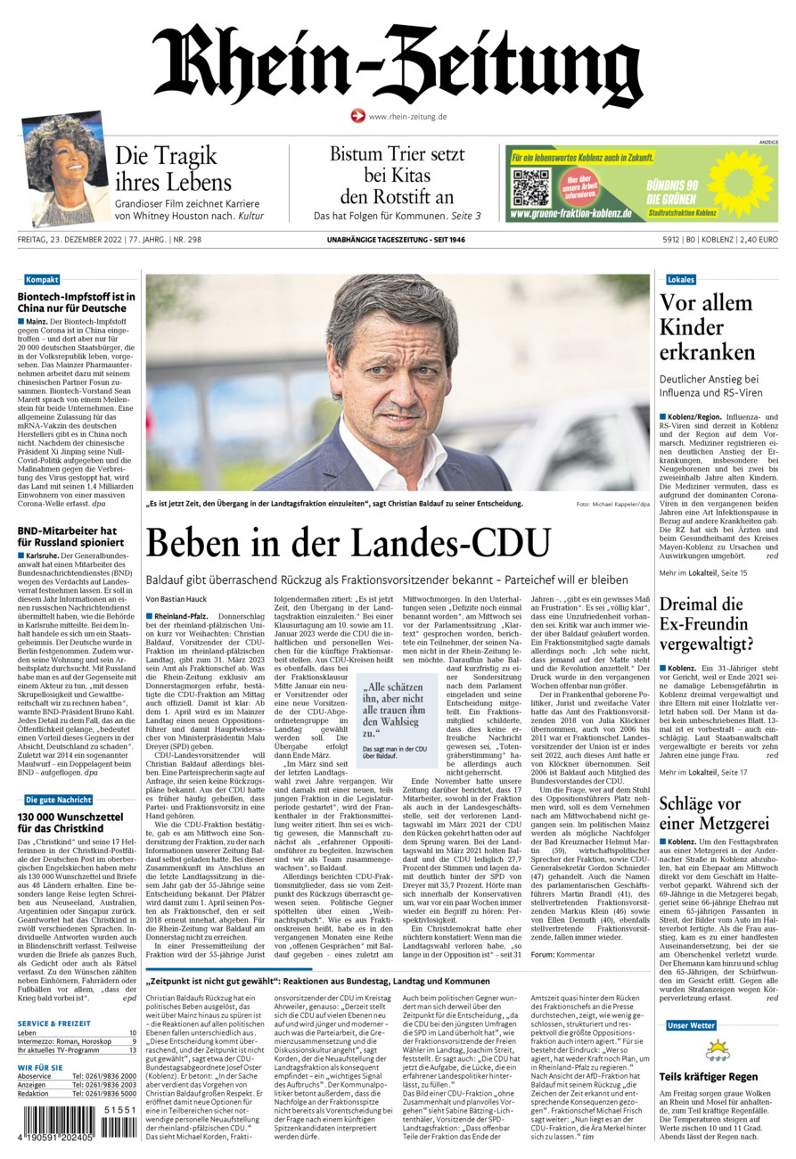 Rhein-Zeitung Koblenz & Region vom Freitag, 23.12.2022