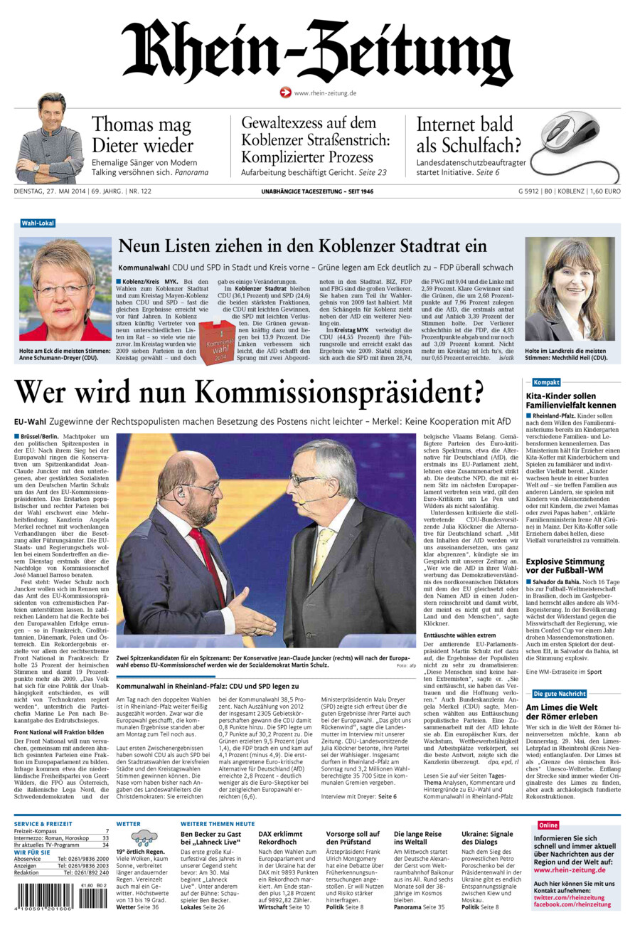 Rhein-Zeitung Koblenz & Region vom Dienstag, 27.05.2014