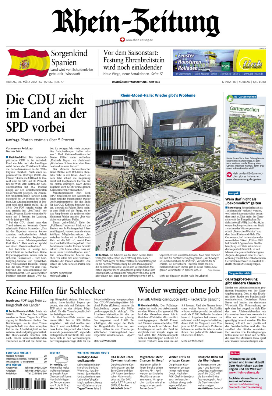Rhein-Zeitung Koblenz & Region vom Freitag, 30.03.2012