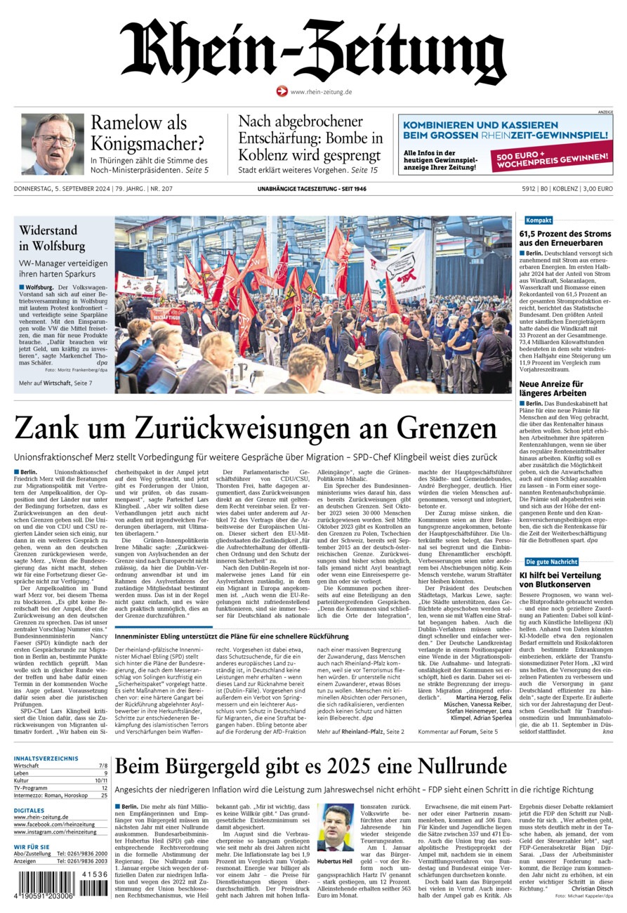 Rhein-Zeitung Koblenz & Region vom Donnerstag, 05.09.2024