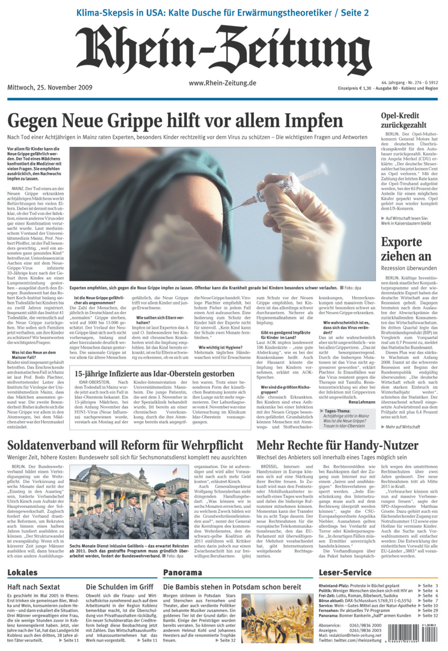 Rhein-Zeitung Koblenz & Region vom Mittwoch, 25.11.2009