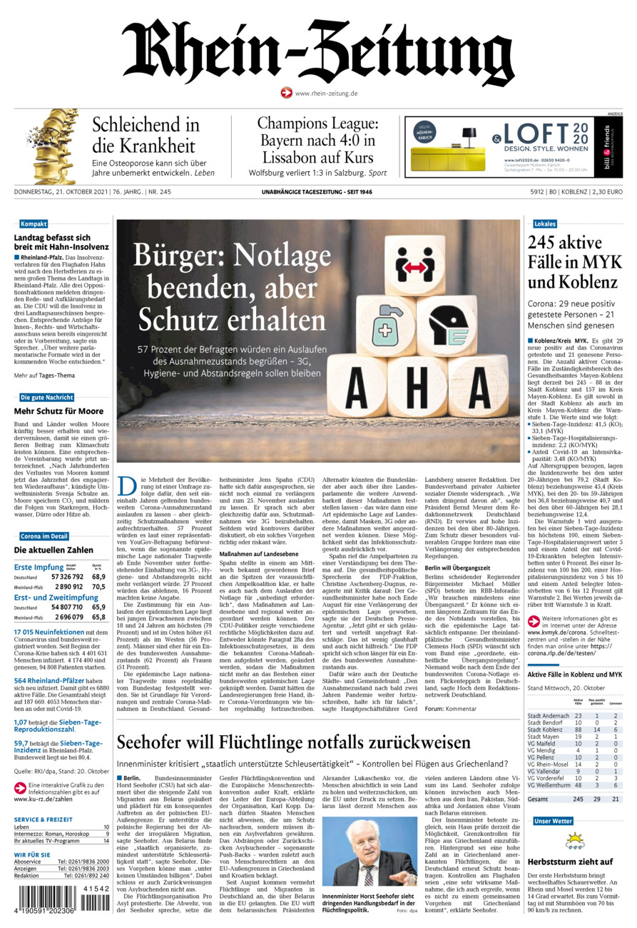 Rhein-Zeitung Koblenz & Region vom Donnerstag, 21.10.2021