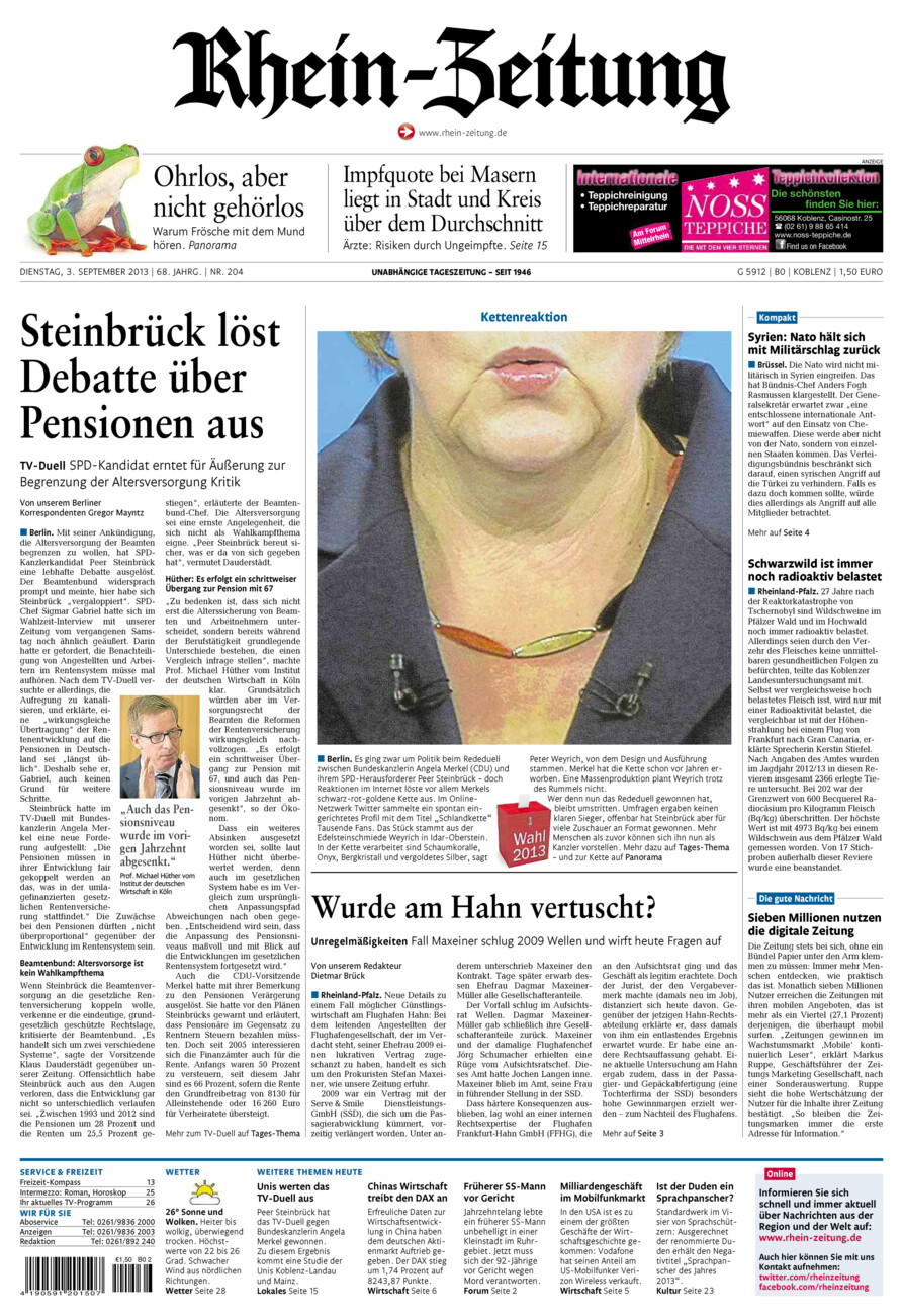 Rhein-Zeitung Koblenz & Region vom Dienstag, 03.09.2013