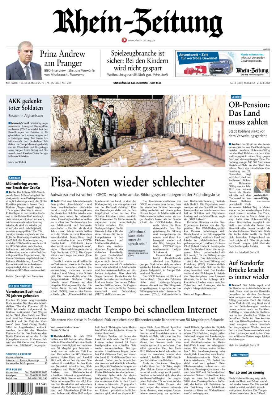 Rhein-Zeitung Koblenz & Region vom Mittwoch, 04.12.2019