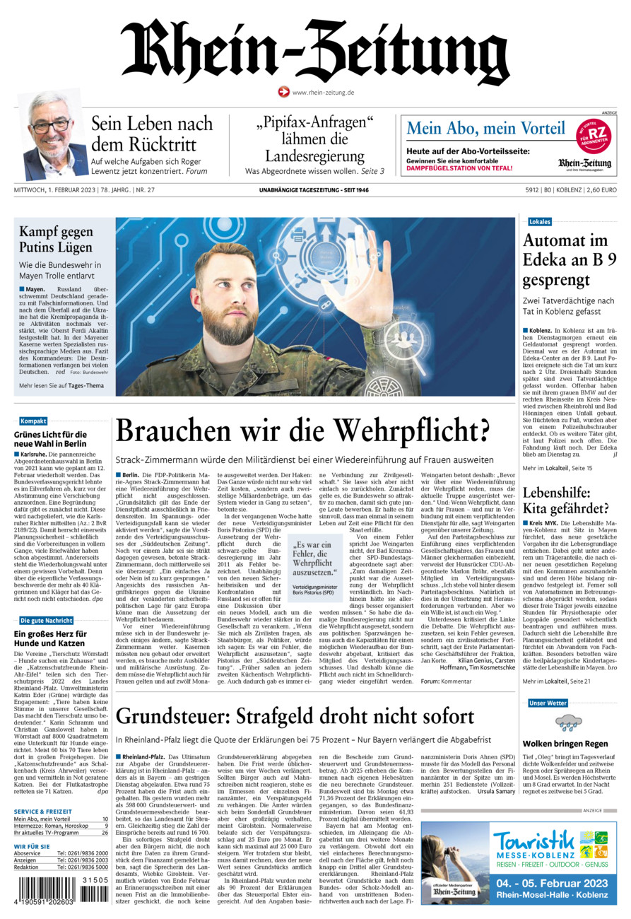 Rhein-Zeitung Koblenz & Region vom Mittwoch, 01.02.2023