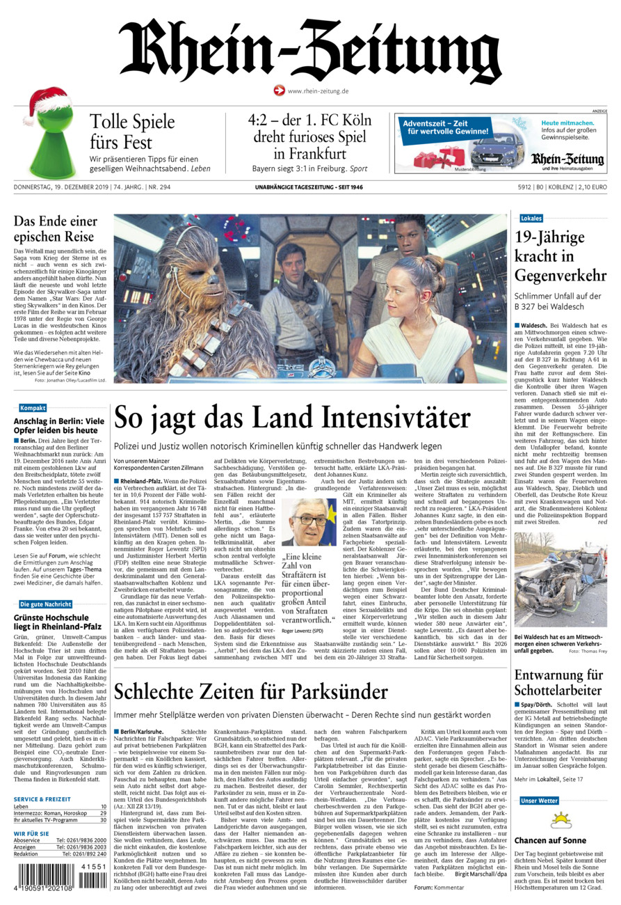 Rhein-Zeitung Koblenz & Region vom Donnerstag, 19.12.2019