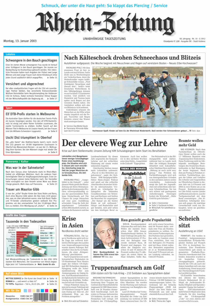 Rhein-Zeitung Koblenz & Region vom Montag, 13.01.2003