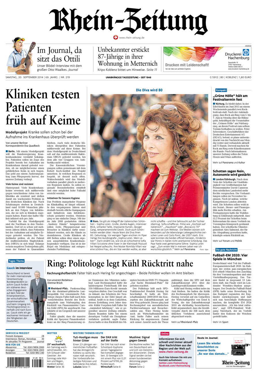 Rhein-Zeitung Koblenz & Region vom Samstag, 20.09.2014