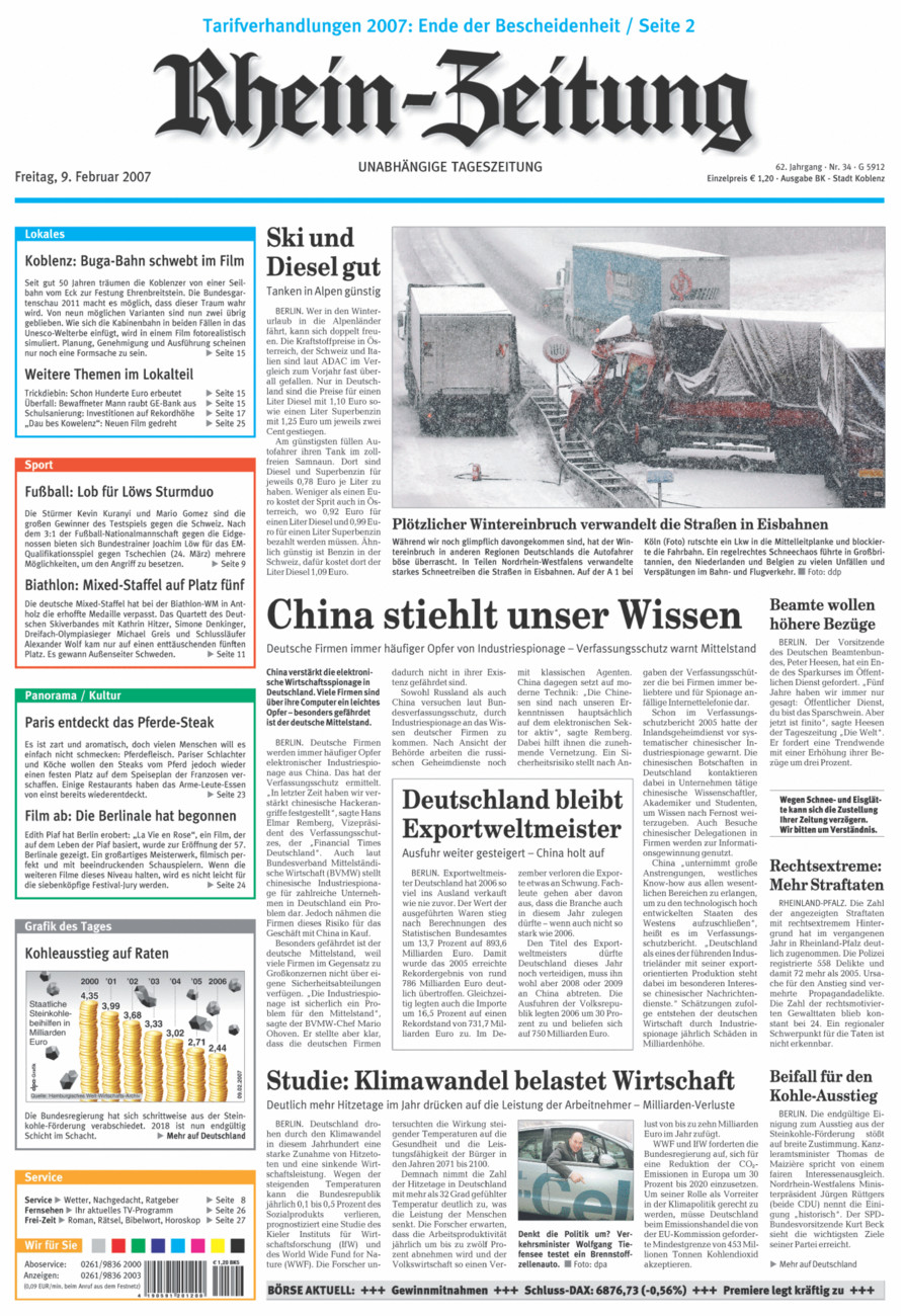 Rhein-Zeitung Koblenz & Region vom Freitag, 09.02.2007
