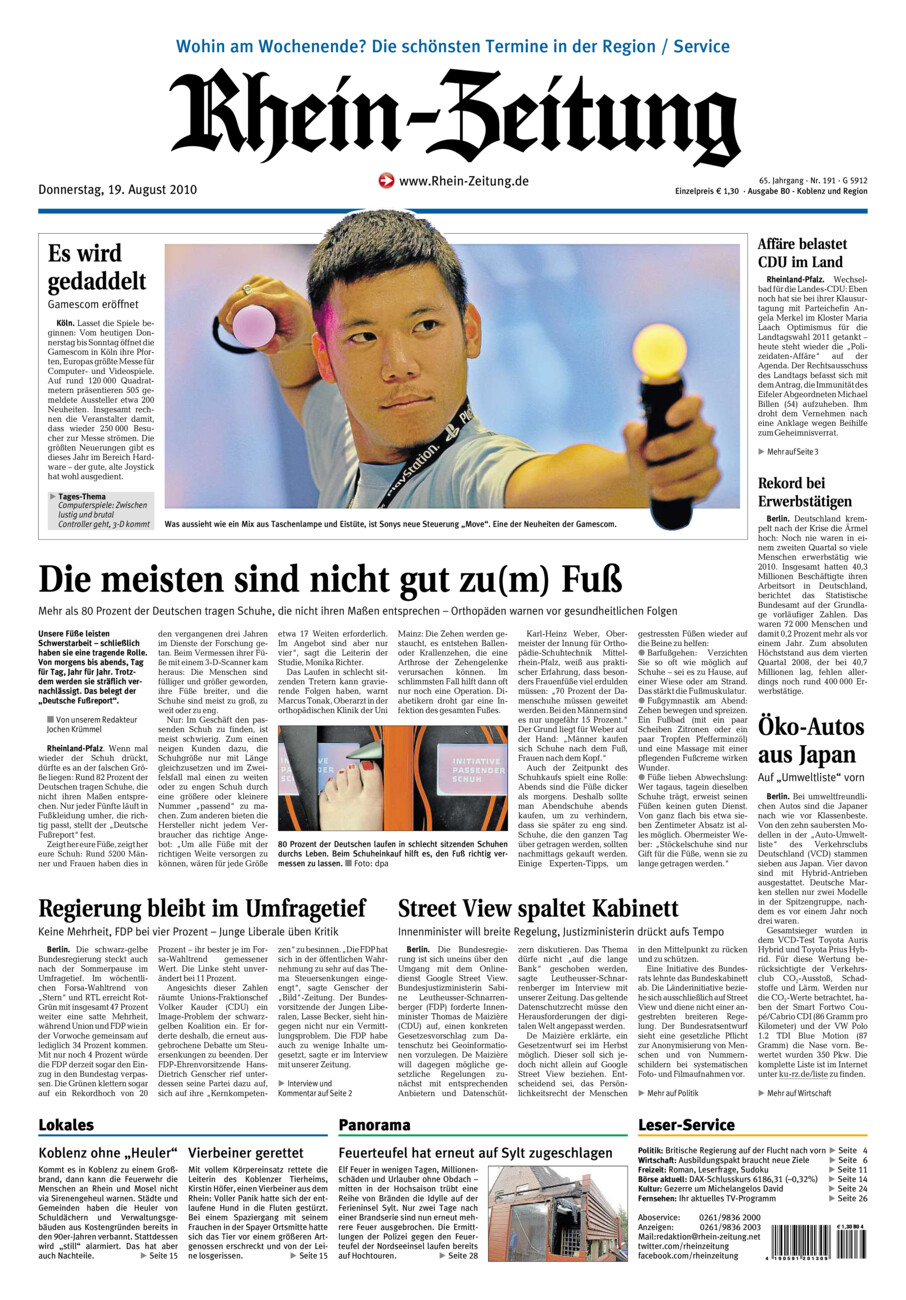 Rhein-Zeitung Koblenz & Region vom Donnerstag, 19.08.2010