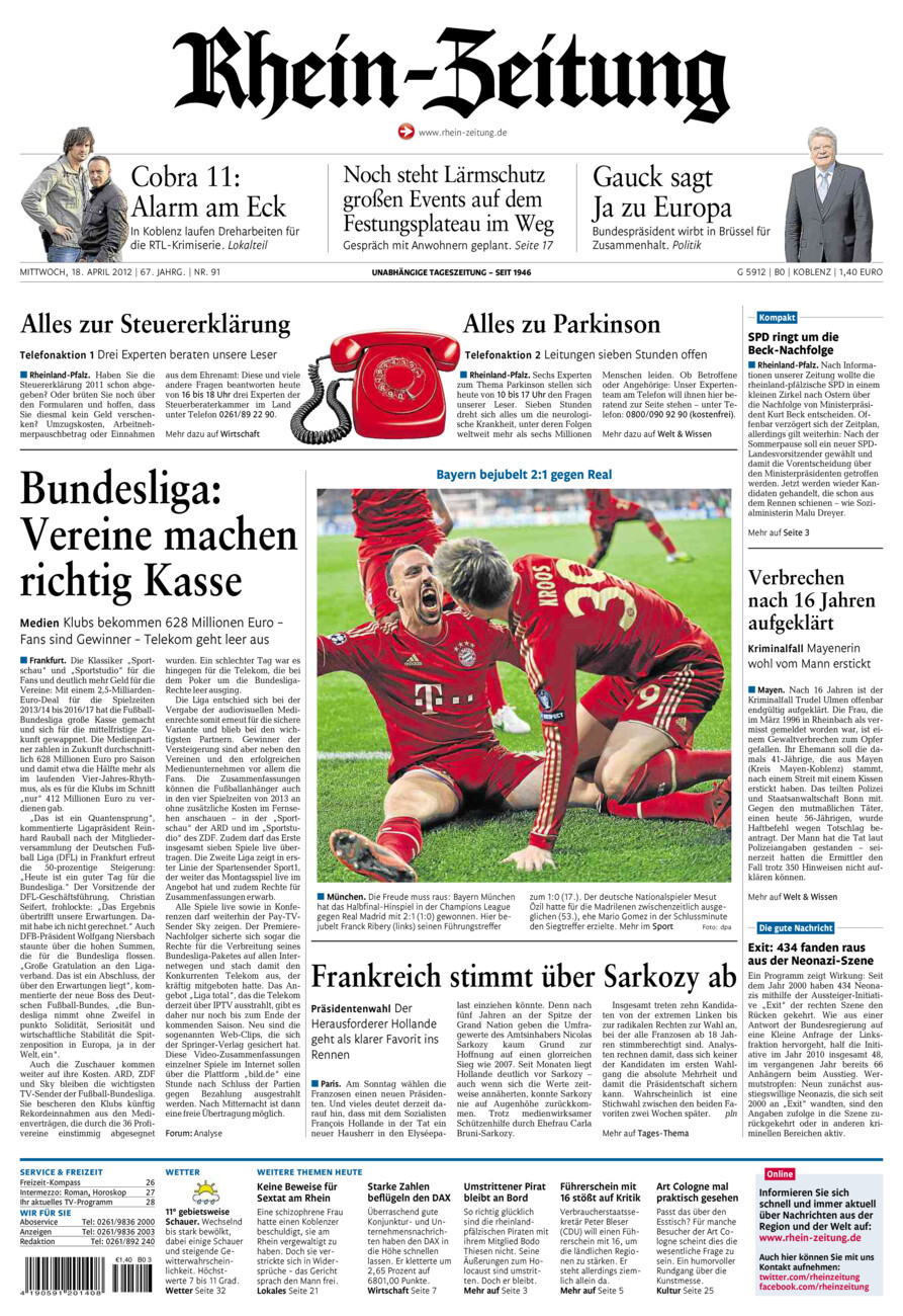 Rhein-Zeitung Koblenz & Region vom Mittwoch, 18.04.2012