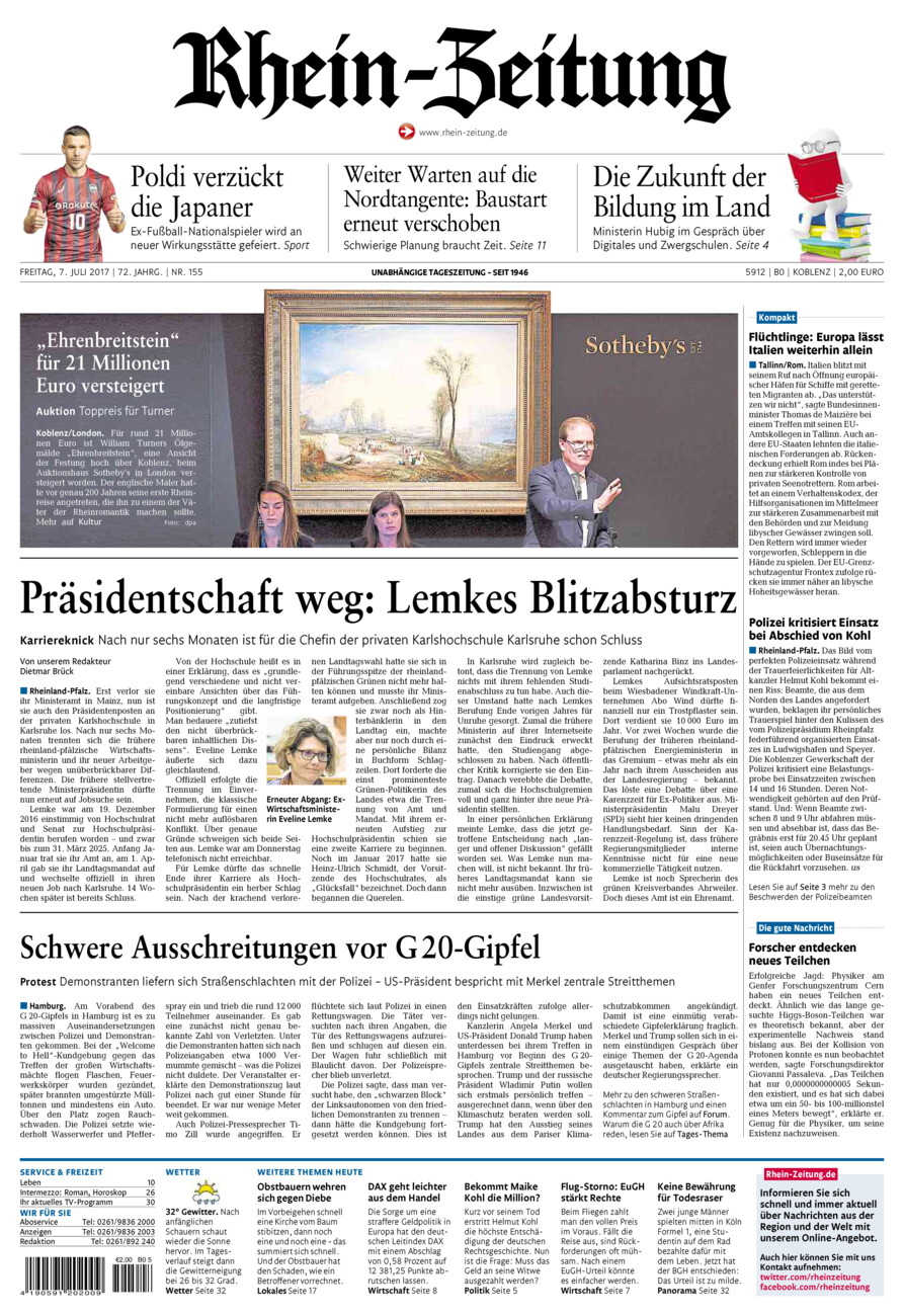 Rhein-Zeitung Koblenz & Region vom Freitag, 07.07.2017