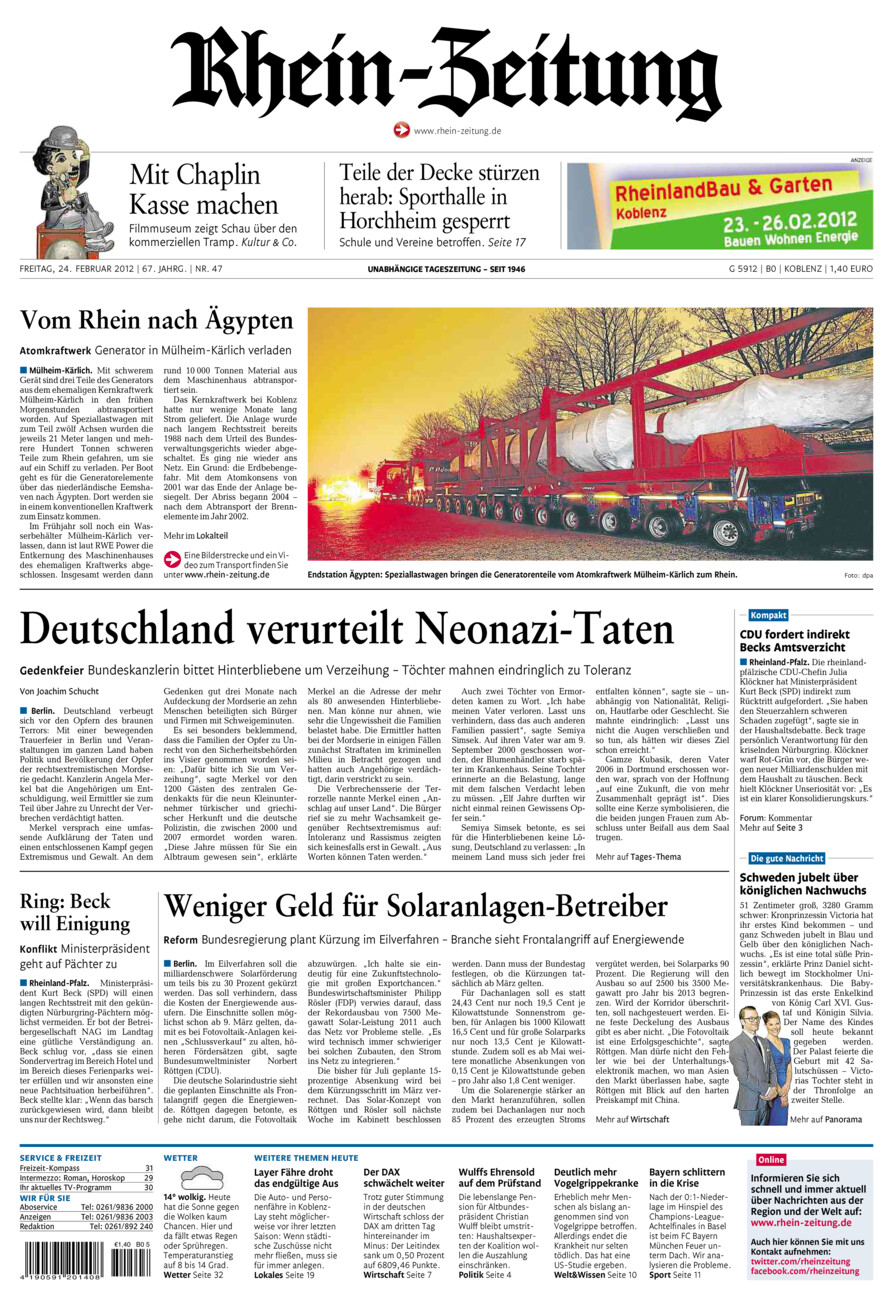 Rhein-Zeitung Koblenz & Region vom Freitag, 24.02.2012