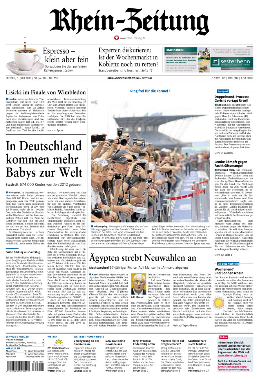 Rhein-Zeitung Koblenz & Region vom Freitag, 05.07.2013