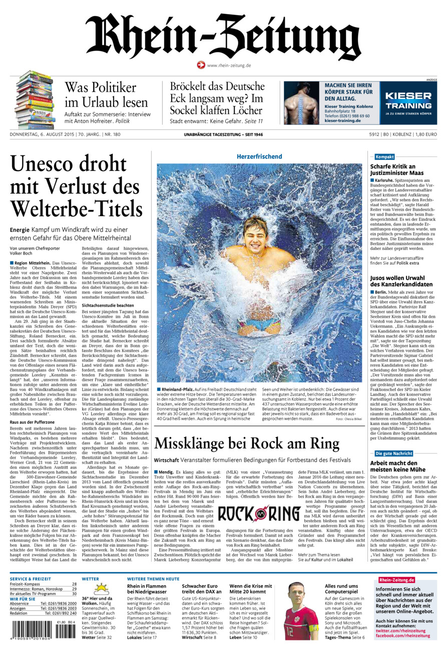 Rhein-Zeitung Koblenz & Region vom Donnerstag, 06.08.2015