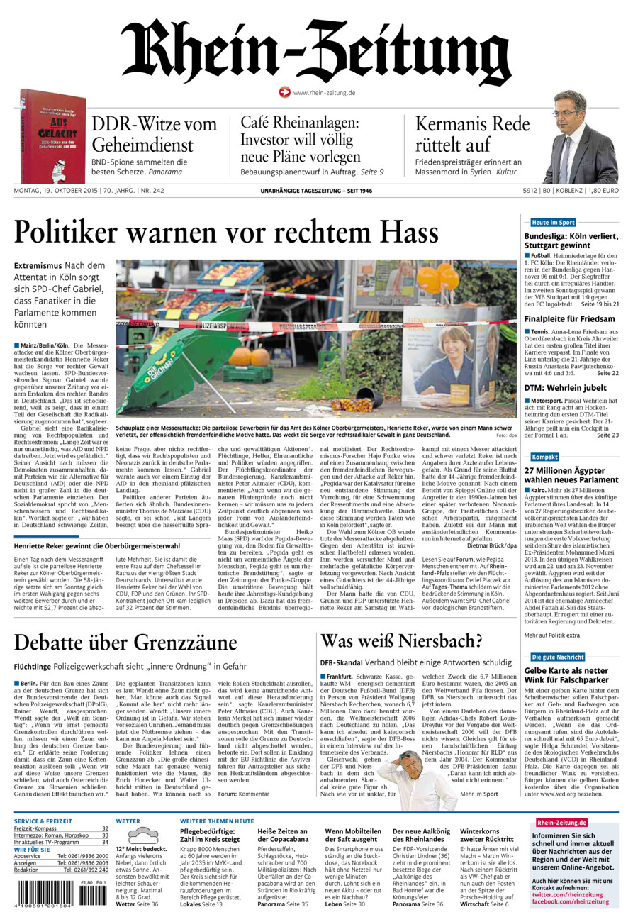 Rhein-Zeitung Koblenz & Region vom Montag, 19.10.2015