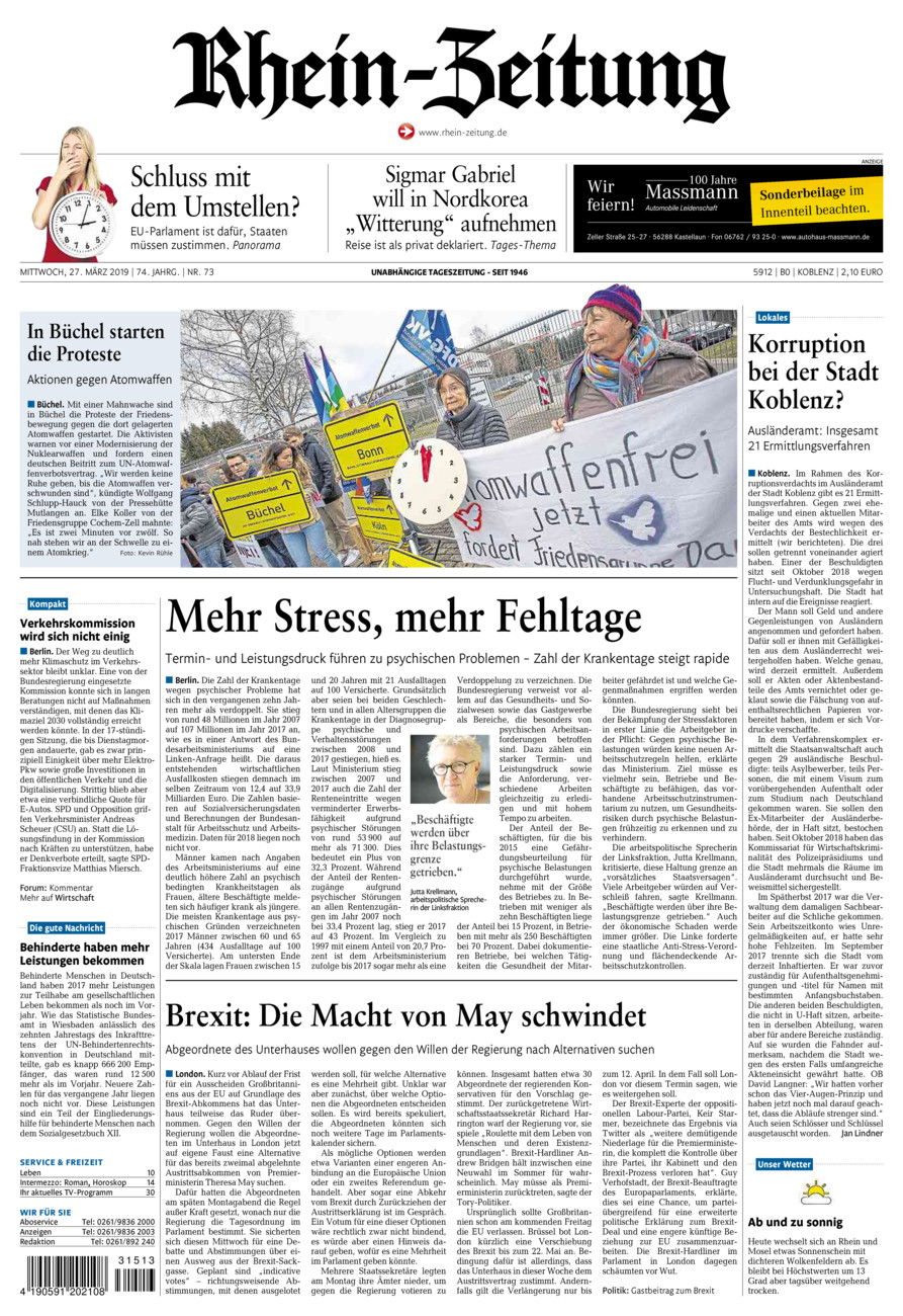 Rhein-Zeitung Koblenz & Region vom Mittwoch, 27.03.2019
