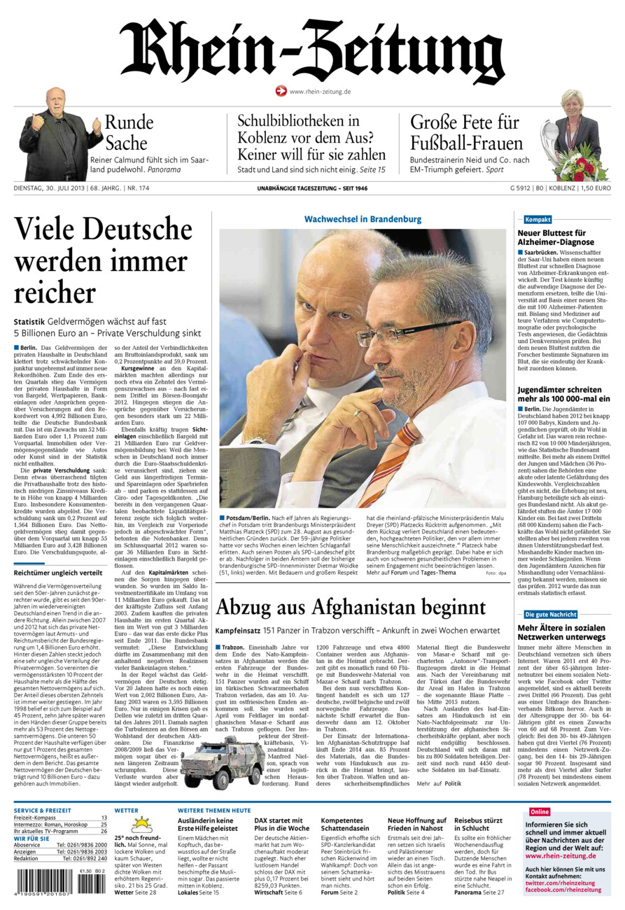 Rhein-Zeitung Koblenz & Region vom Dienstag, 30.07.2013