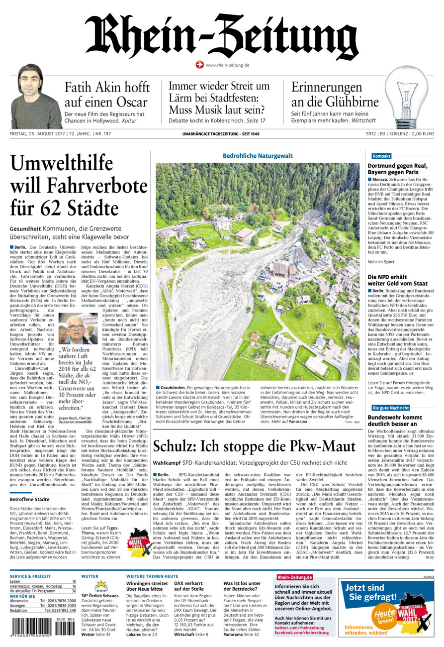 Rhein-Zeitung Koblenz & Region vom Freitag, 25.08.2017