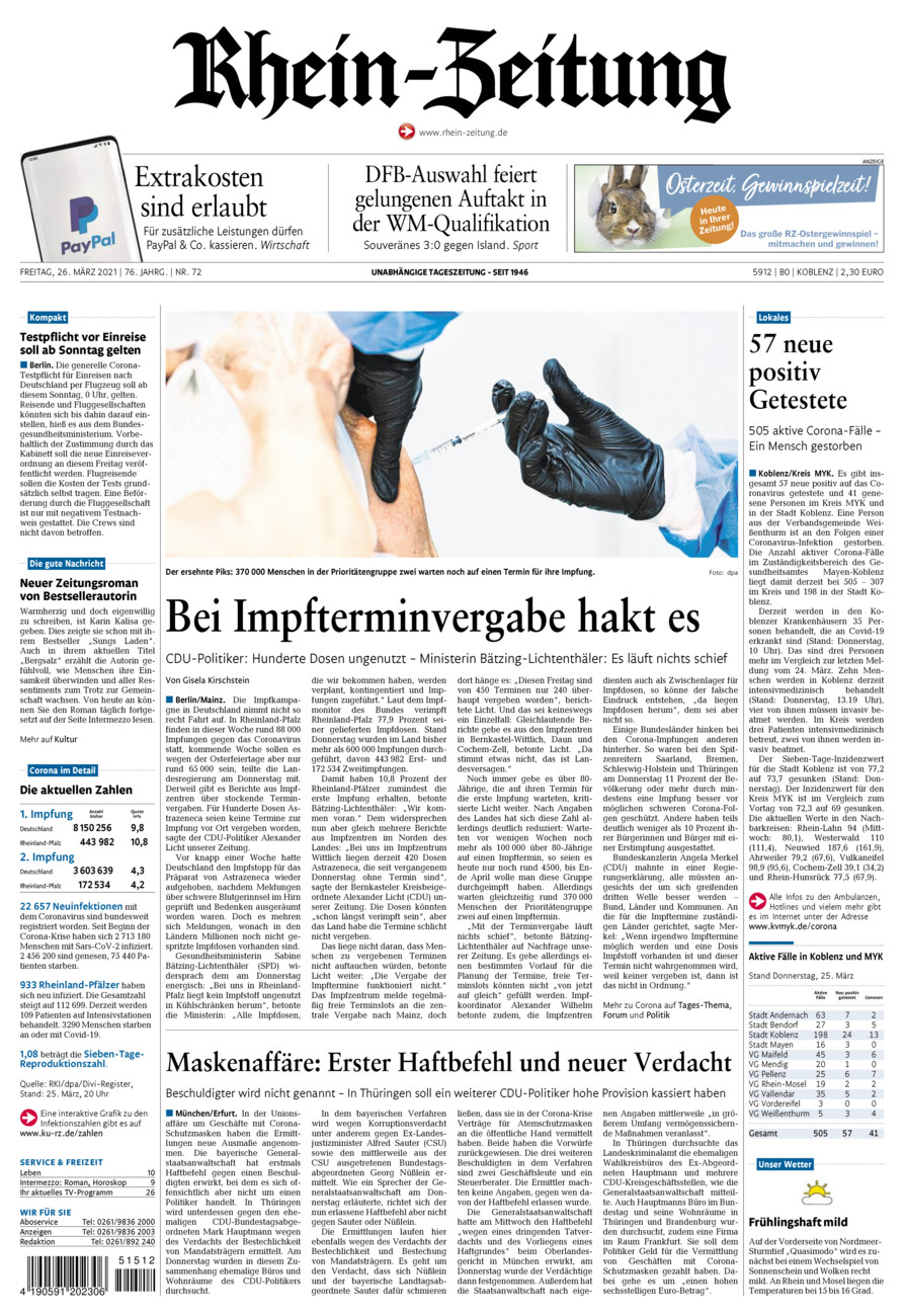 Rhein-Zeitung Koblenz & Region vom Freitag, 26.03.2021