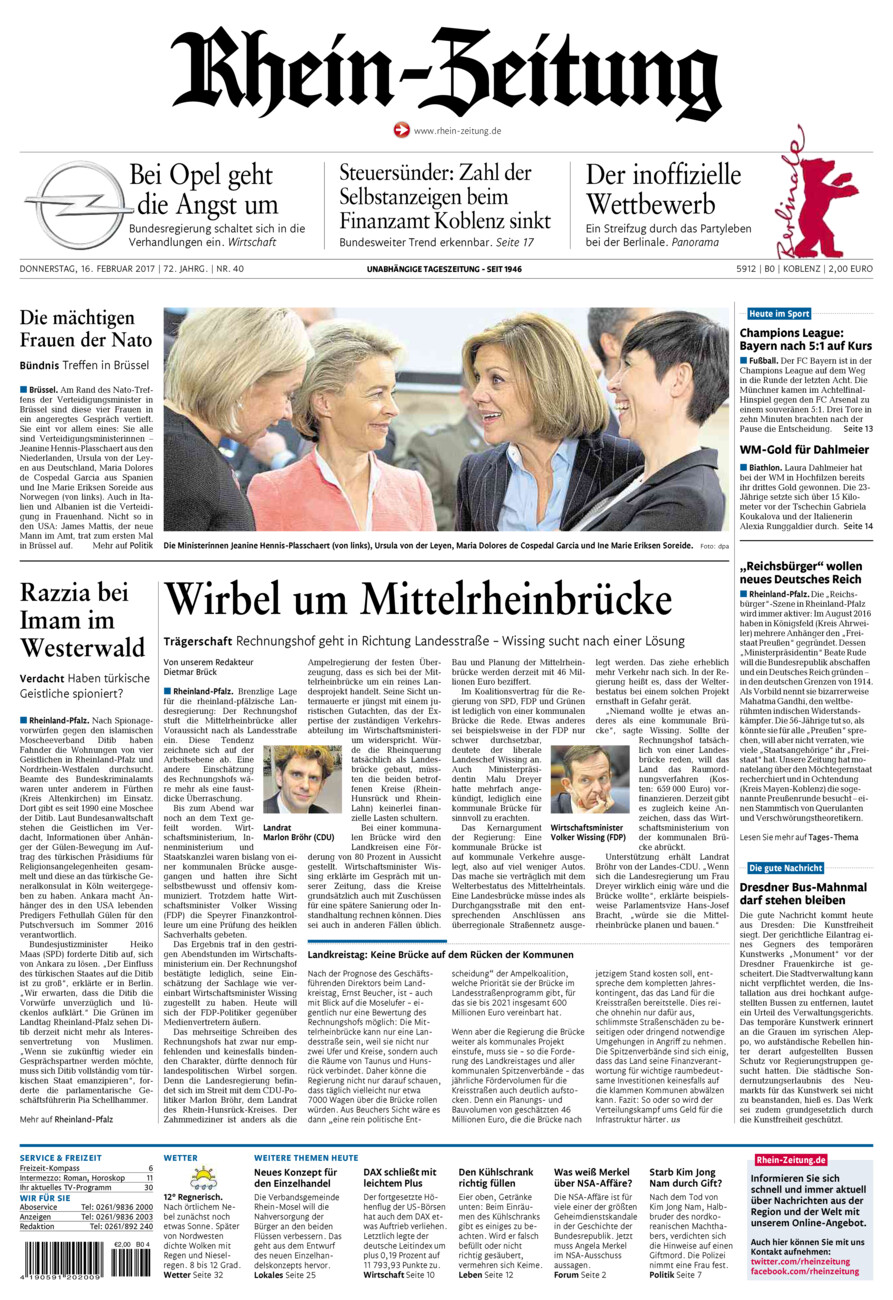 Rhein-Zeitung Koblenz & Region vom Donnerstag, 16.02.2017